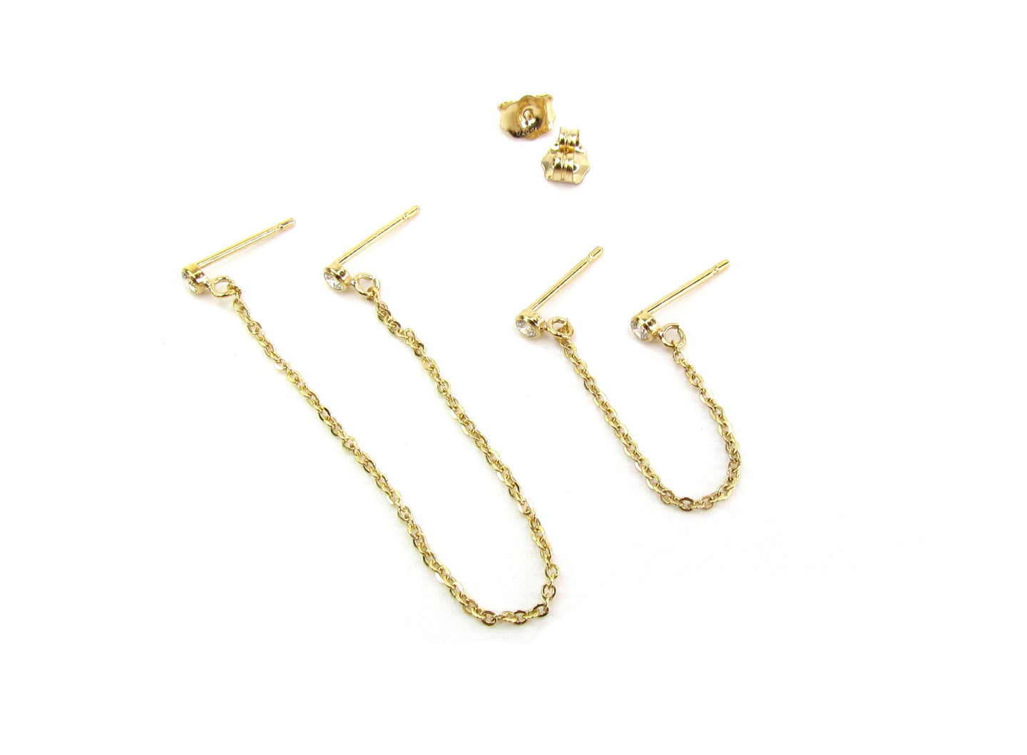 Double CZ Handcuff Chain Earrings | 14K Gold Filled
